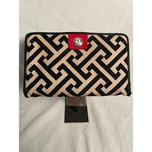 Spartina 449 Linen Wallet With Genuine Leather Trim Geometric